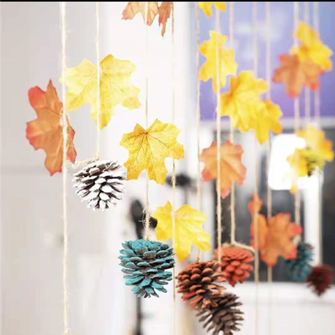 Kindergarten Classroom Arrangement Air Hanging Accessories Pine Nuts Emulation Maple Leaf Creative Diy Artisanal Hemp Rope Material Decorations