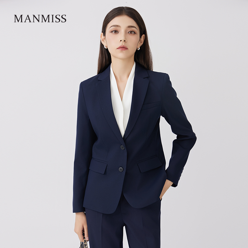 MANMISS 女性用プロフェッショナルスーツジャケット、高級面接フォーマルスーツ、2 つボタンのスリムフィット、アイロン不要。