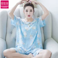 Bộ đồ ngủ bằng cotton cotton dành cho nữ mùa hè ngắn tay cotton hai mảnh phù hợp với mùa hè Phiên bản Hàn Quốc của dịch vụ nhà cotton nhân tạo rộng kích thước lớn - Bộ Pajama những kiểu đồ bộ may đẹp