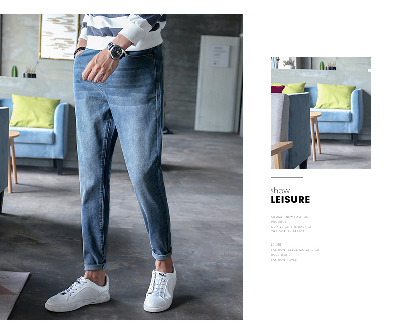 Quần short nam Nhật Bản 2018 thu đông Quần jean nam mới Quần lửng ống quần ống rộng denim 9099 - Quần jean quần áo nam