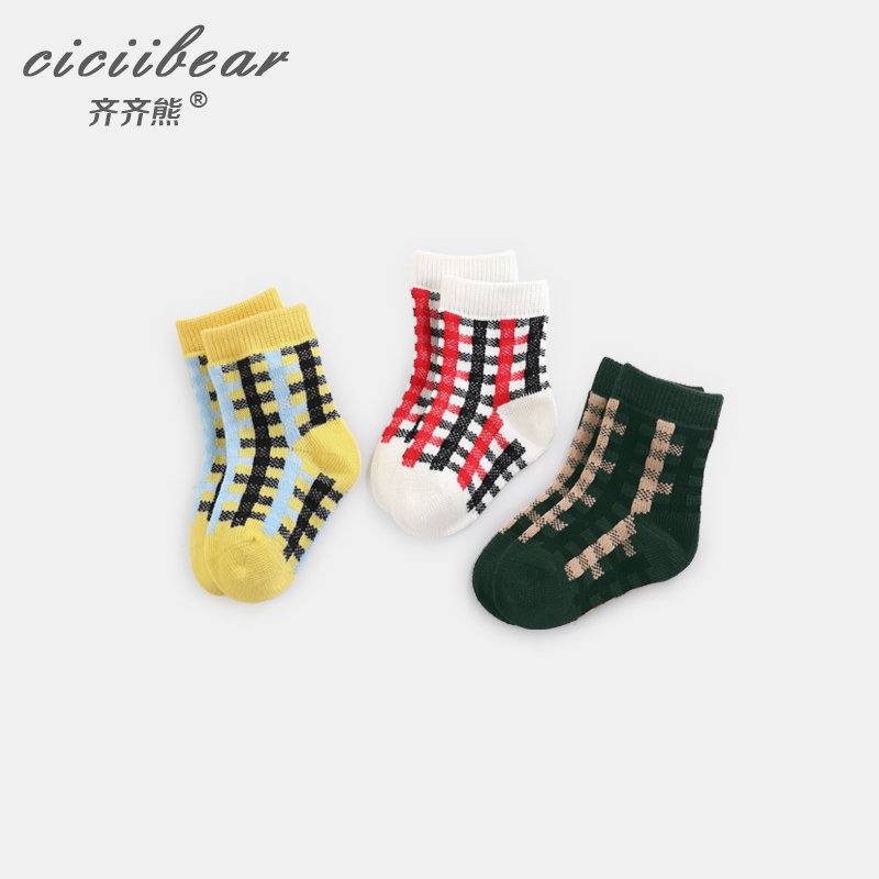 Qi Qi Bear 2019 spring new baby plaid four seasons socks Men's and women's baby newborn casual socks