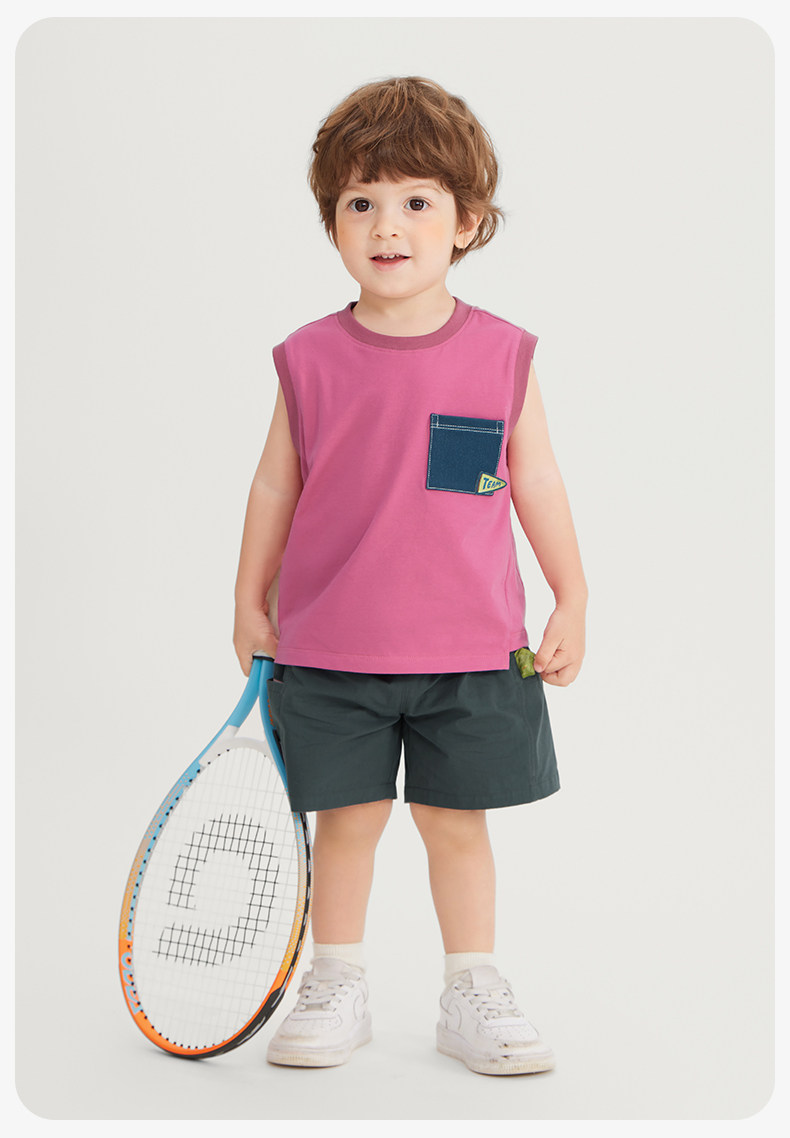 [7A Antibacterial Pure Cotton Cool Sensation] Qiqi Bear Baby Vest Set Summer Outfit Boys' Shorts Outdoor Children's Wear Sleeveless — 27