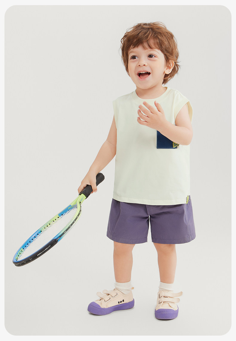 [7A Antibacterial Pure Cotton Cool Sensation] Qiqi Bear Baby Vest Set Summer Outfit Boys' Shorts Outdoor Children's Wear Sleeveless — 25