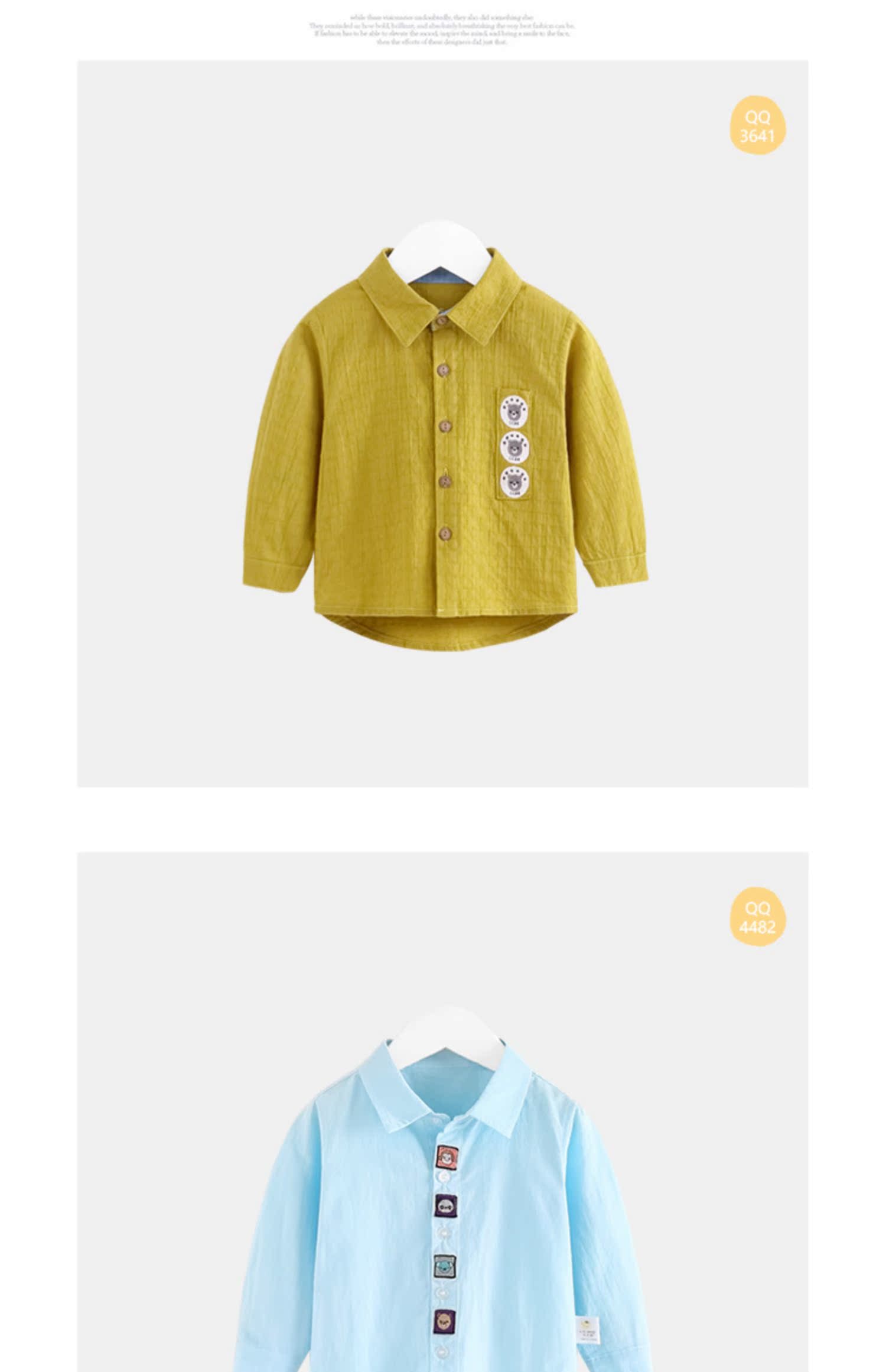 Qi Qi Xiong Chàng trai và cô gái Lapel Áo sơ mi dài tay Áo sơ mi cho bé mùa xuân Quần áo hoạt hình Casual Top áo sơ mi cho bé trai