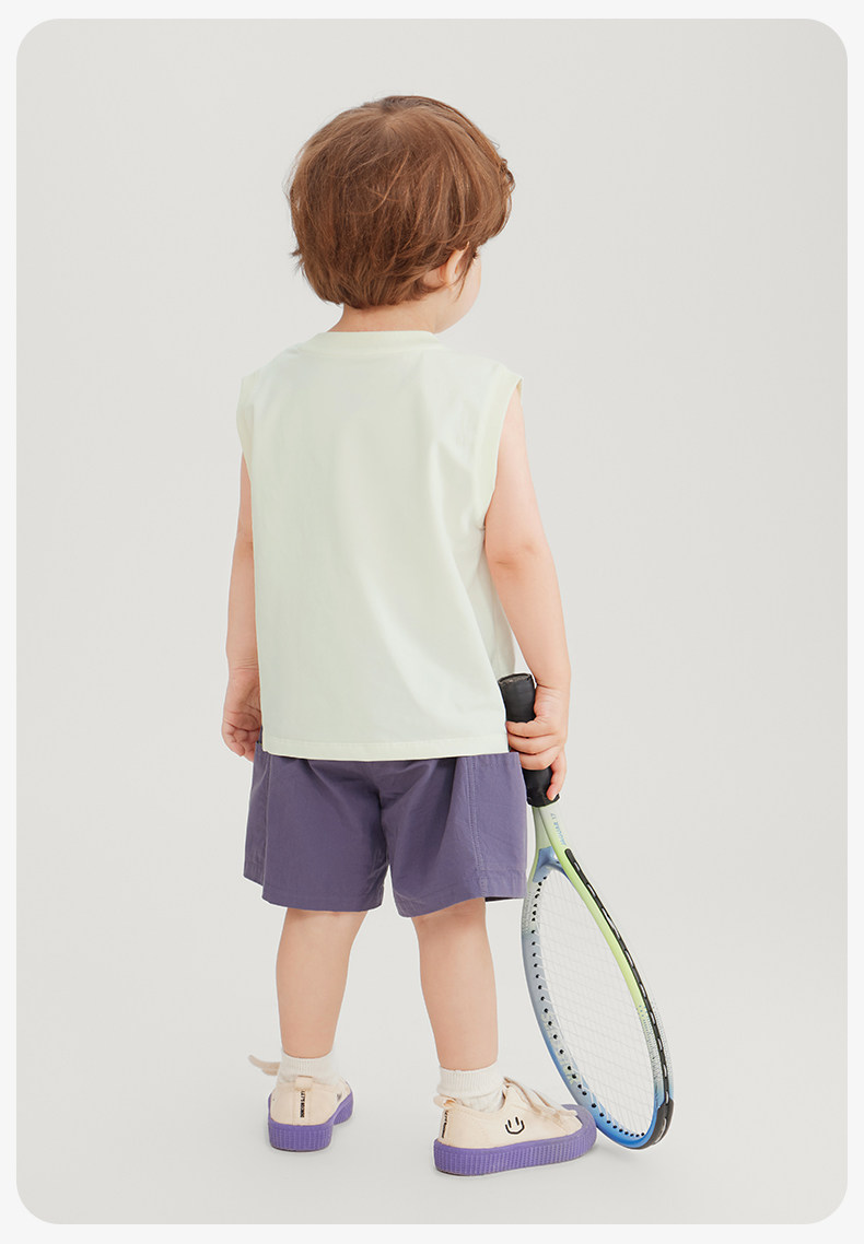 [7A Antibacterial Pure Cotton Cool Sensation] Qiqi Bear Baby Vest Set Summer Outfit Boys' Shorts Outdoor Children's Wear Sleeveless — 26