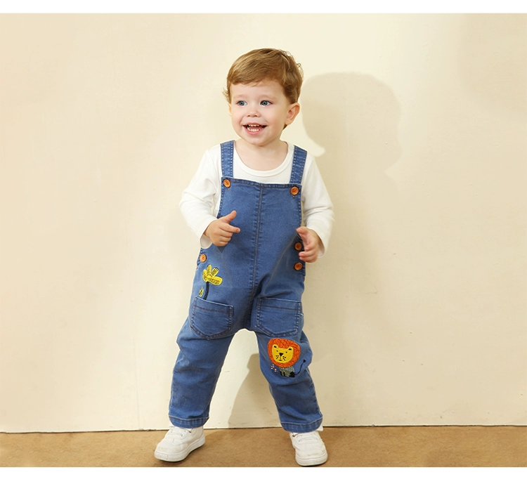 Qi Qixiong Bé trai Little Lion Print Overalls 2020 Fall New Baby Baby Style Foreign Style Jeans Xu hướng - Quần jean