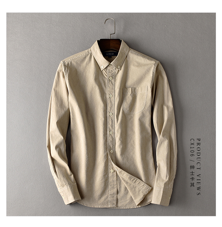 Ge Mu Shi áo mới mùa thu nam áo dài tay cotton Mỹ giản dị cỡ lớn trẻ trung áo sơ mi nam màu rắn sơ mi quần tây