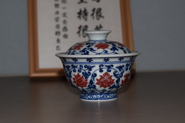 素瓷染青茶器