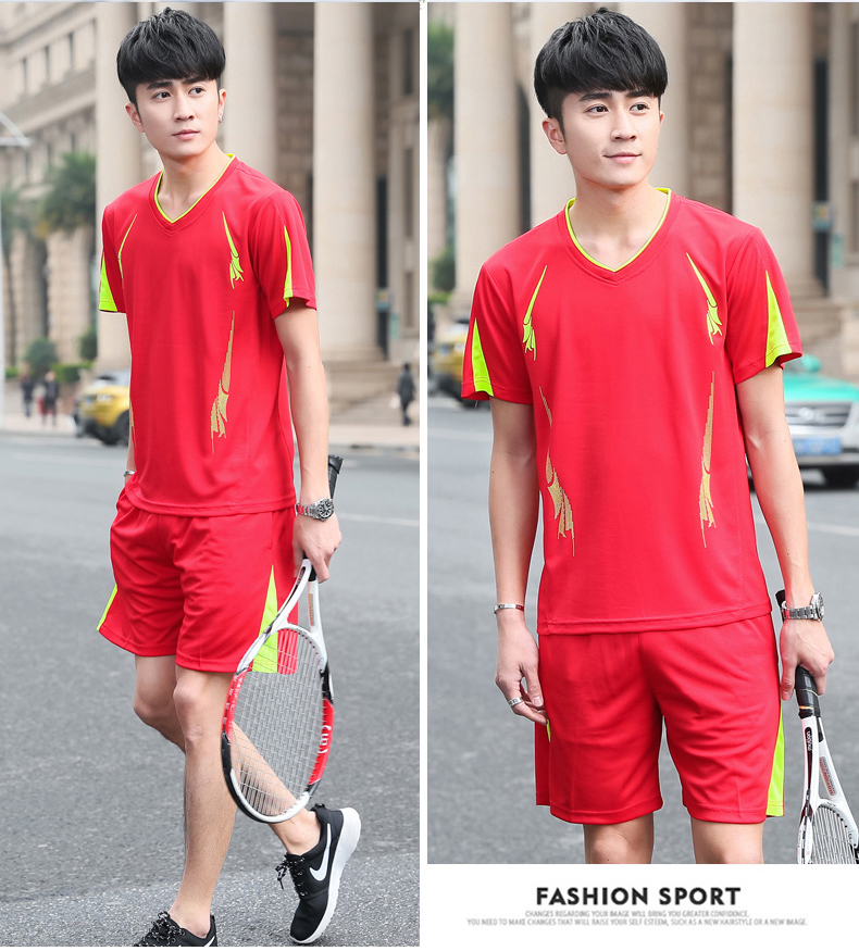 Thể thao phù hợp với nam giới mùa hè ngắn tay quần short tập thể dục chạy quần áo cộng với phân bón XL phần mỏng nhanh chóng làm khô thoáng khí cầu lông quần áo bộ adidas nữ mùa đông