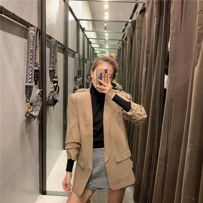 2019 mùa thu mới của phụ nữ ZA nhà có thể cuộn tay áo blazer giản dị 2761/259 2761259 - Business Suit