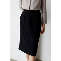 S AUTUMN black pro commute pure color semi-body dress with slit and kneecap with slim hip width legs coarse b in