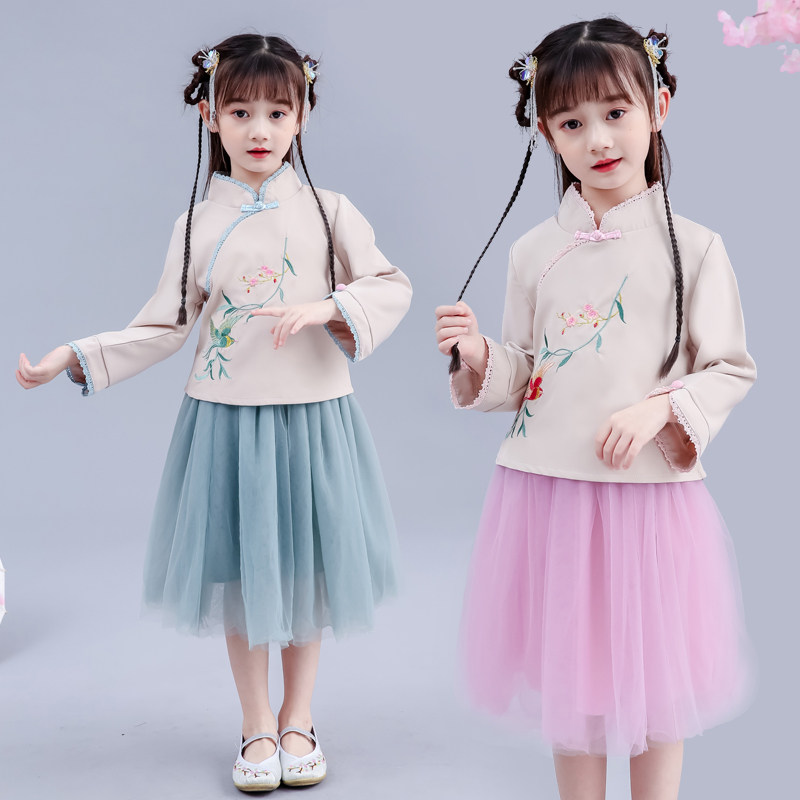 Hanfu girls autumn 2019 Chinese style children's ancient costume super fairy baby Tang suit little girl spring and autumn ancient style skirt