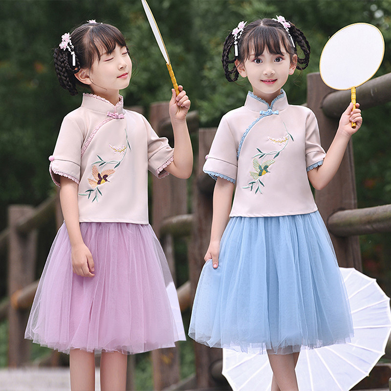 Girls in ancient dress childhood Chinese wind girls dress summer dress big children old fashion and tattoo super fairy dress
