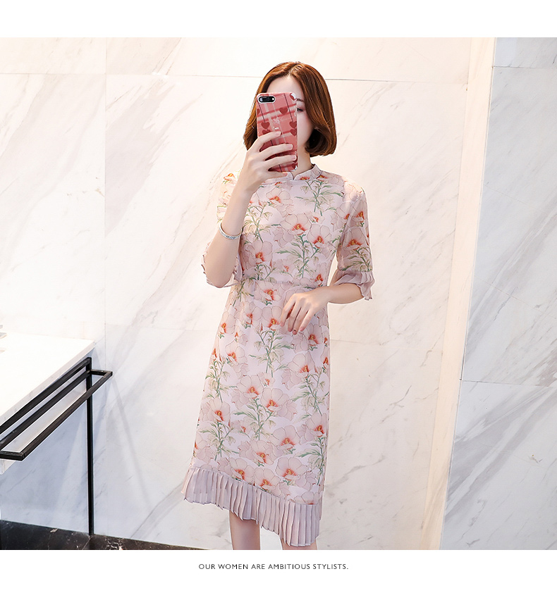 Cải tiến sườn xám hè 2019 nữ mới kiểu Trung Quốc Váy voan nữ retro phong cách dân tộc - Váy eo cao đầm nhún eo