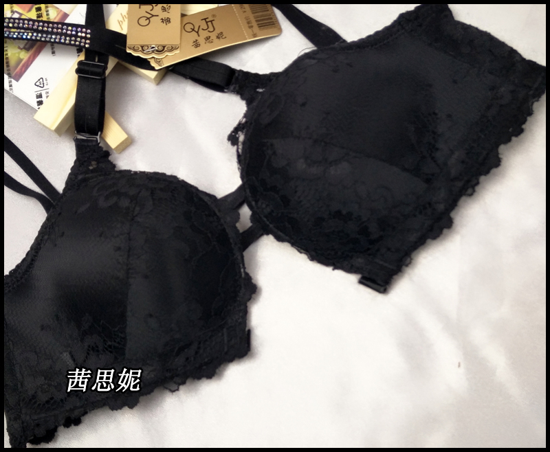 Màu đen kim cương dày Công chúa áo ngực không có dấu vết khóa trước vẻ đẹp không có vòng thép tập hợp đồ lót kim cương sáng với khoan bra đồ lót nữ cao cấp