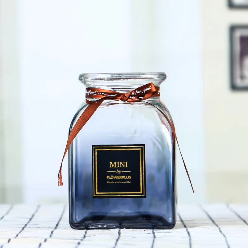Gradient màu vuông tròn thủy tinh mở bình thủy canh cây xanh hoa và hoa khô trang trí nhà - Vase / Bồn hoa & Kệ chậu cây để bàn
