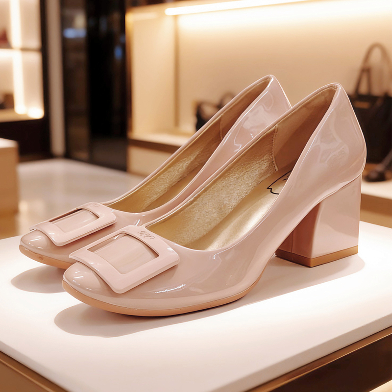 2025 French-Style Round-Toe Shallow Nude Pink Mid-Heel Shoes, Comfortable and High-End, Commuter Square Buckle Chunky Heel High-Heeled Shoes for Women 2025 French-Style Round-Toe Shallow Nude Pink Mid-Heel Shoes, Comfortable and High-End, Commuter Square Buckle Chunky Heel High-Heeled Shoes for Women