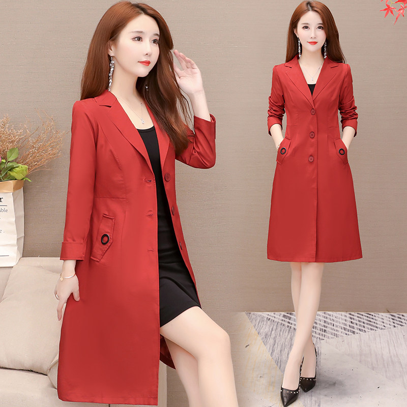 The wind coat woman's medium long version of the small sub spring 2022 The new popular Korean version repairs the waist fall lady jacket