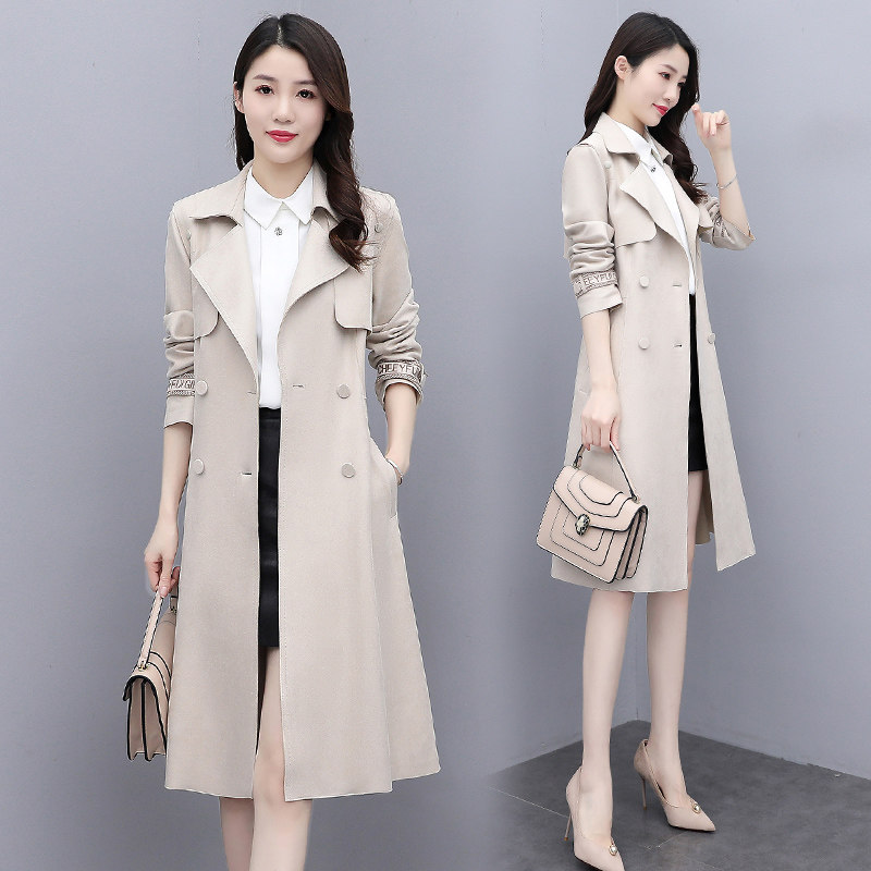 High-end atmospheric windbreaker high-end 2022 early autumn new women's body tie fashionable medium-length thin coat