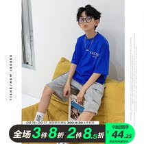 Boy short sleeve T-shirt summer clothes 2021 new summer royal blue childrens T-shirt children half sleeve Korean boy childrens clothing tide