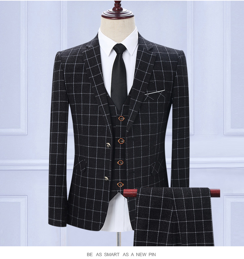 Bộ vest nam ba mảnh phù hợp với Hàn Quốc Slim England bình thường chú rể váy cưới kẻ sọc phù hợp với nam nhỏ áo vest nam đẹp