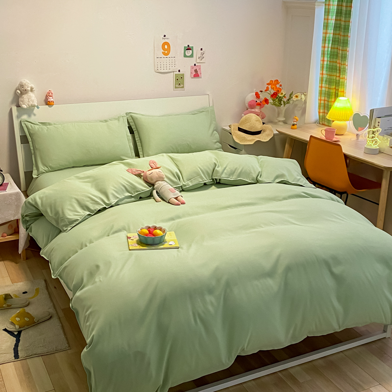 Summer four-piece bedding solid color quilt cover 1 5m single student dormitory three-piece blue quilt