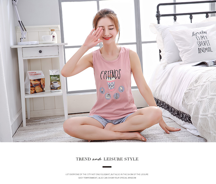 Bộ đồ ngủ nữ cotton mùa hè không tay vest mùa hè học sinh phiên bản Hàn Quốc của bộ phận mỏng tay ngắn dịch vụ tại nhà kích thước lớn phù hợp với áo hai dây nữ pijama đôi