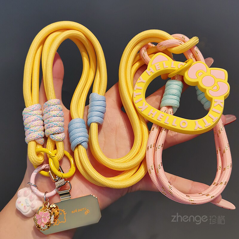 Cute cat-shaped phone lanyard, long crossbody/backpack, three-in-one outdoor camera chain with metal clip.