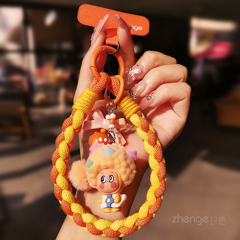 Super Cute Star Head Phone Lanyard Short Dopamine Color-Block Woven Wrist Strap for Women Outdoor Key Case Camera Chain