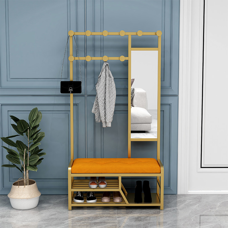 Modern minimalist wrought iron shoe changing stool hanger with mirror integrated home Nordic shoe changing stool coat rack entry cabinet