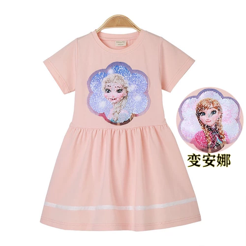 Блестки для ногтей, платье, летняя одежда, детский наряд маленькой принцессы, новая коллекция, короткий рукав, «Холодное сердце»