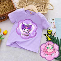 Girls T-Shirt Short-Sleeved 2025 New Kuromi Half-Sleeved Baby Summer Clothes Egg Sequin Color-Changing Clothes for Kidsren 6