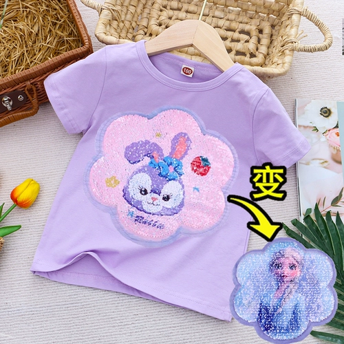 Футболка с коротким рукавом, детские мультяшные блестки для ногтей