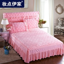 Padded bed skirt flannel bed cover single piece 1 8 meters 1 5 thickened bed cover double solid color autumn and winter warm bed skirt