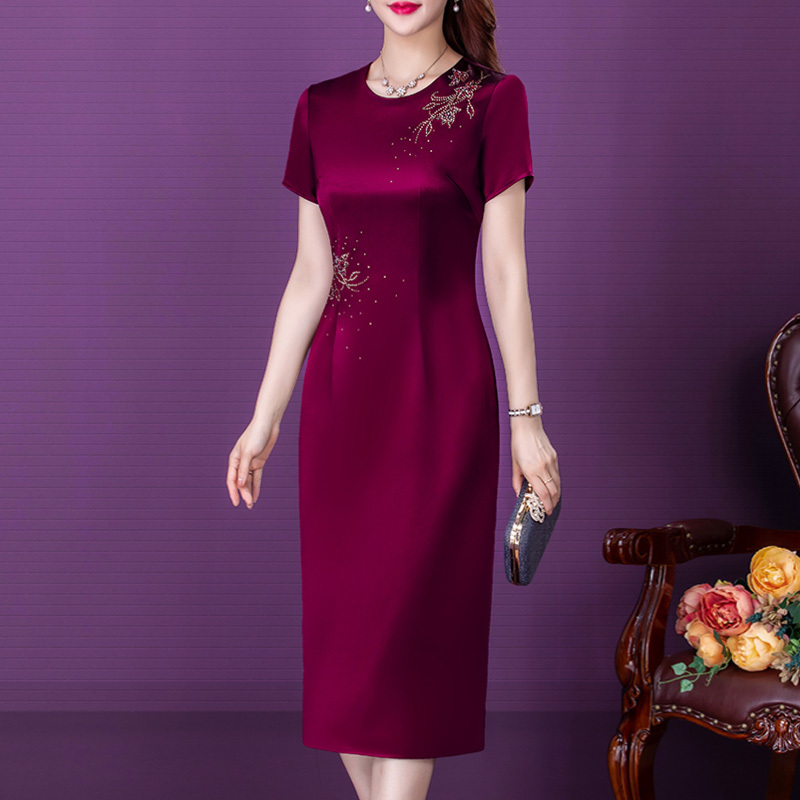 Mother's Wedding Dress Acetate Satin Cheongsam Mother-In-Law Wedding Banquet Dress High-End Summer Silk Mulberry Silk Dress