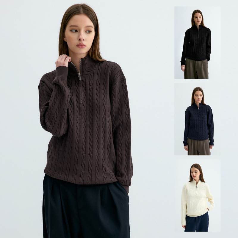 Yutang "Ralph Lauren Style" Classic Elegant Cable Knit Half-Zip Stand Collar Sweater Unisex Autumn Winter Knitwear Top Yutang "Ralph Lauren Style" Classic Elegant Cable Knit Half-Zip Stand Collar Sweater Unisex Autumn Winter Knitwear Top