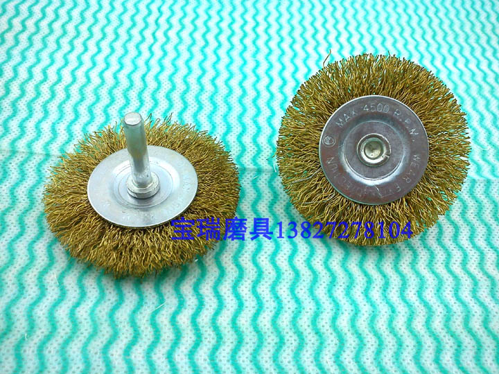 Premium copper plated polished brush with shank oversized flat copper wire brushed steel wire wheel 64mm wide * 6mm thick * 6mm shank