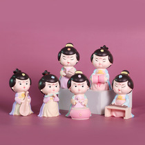 Cartoon cute National style musician Blind Box hand-run creative students Childrens resin craft small ornaments baking cake pack