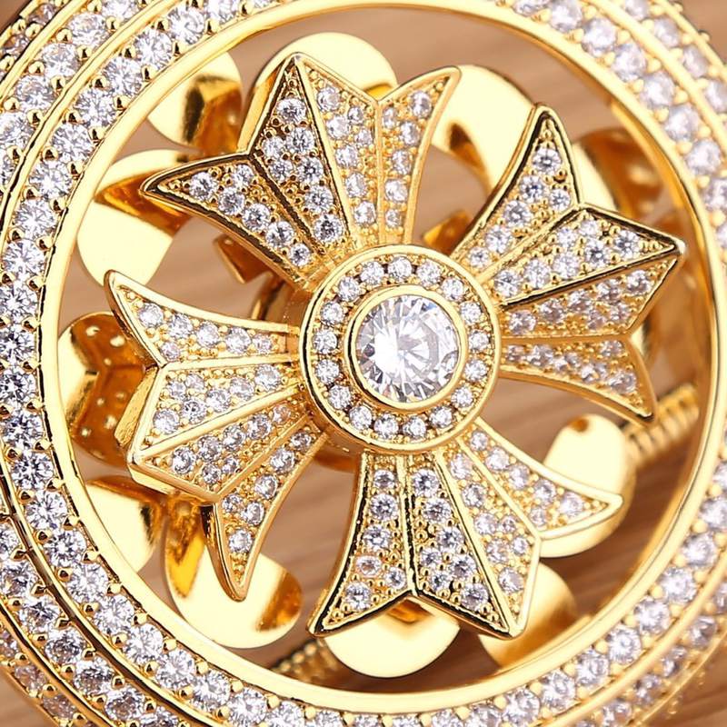 Fortune-Turning Stainless Steel Gold-Plated Belt Buckle, High-Quality, Diamond-Encrusted, High-End Rotating Smooth Buckle Belt Head 3.8