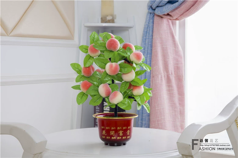Mô phỏng cam đào cây ăn quả cây giả cây hòa bình bonsai cây hoa giả phòng khách trưng bày mô phỏng trong chậu - Hoa nhân tạo / Cây / Trái cây hoa hồng giả đẹp