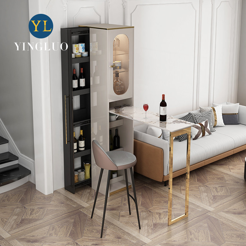 Light and luxurious slab folding bar Tables Home Living Room Balcony Leaning by Window Modern bar Table Partition Wine Cabinet Integral to the Wall