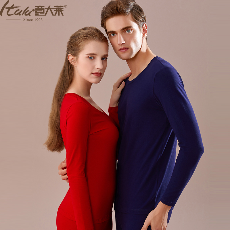 mens Lai Ý và womens đồ lót ấm quần cặp vợ chồng trẻ quần áo mùa thu mùa thu tròn cổ đáy bông áo len mùa đông bộ