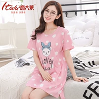 Ý lớn mới đồ ngủ nữ mùa hè nightdress ngắn tay cotton váy dịch vụ nhà mùa hè dễ thương cartoon home dress đầm ngủ 2 dây