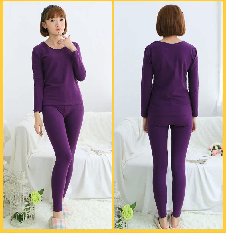 Ý lớn mùa thu và mùa đông phụ nữ của mùa thu quần áo dài quần mùa thu cotton Lycra đồ lót đáy ấm bộ của phụ nữ phần mỏng màu rắn