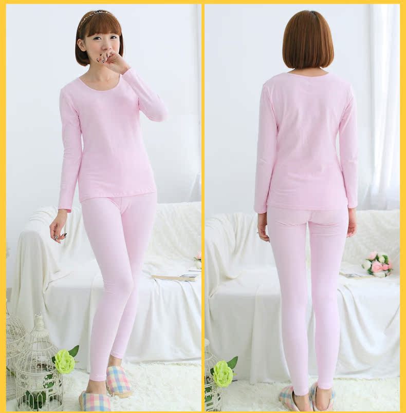 Ý lớn mùa thu và mùa đông phụ nữ của mùa thu quần áo dài quần mùa thu cotton Lycra đồ lót đáy ấm bộ của phụ nữ phần mỏng màu rắn