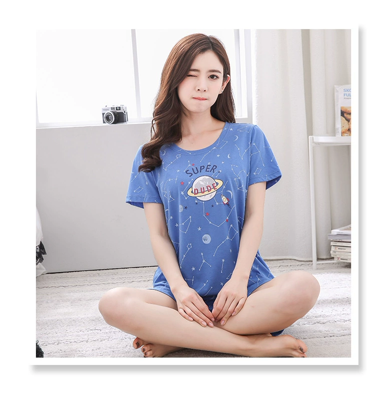 Ý Dalai mùa hè dễ thương phim hoạt hình in ngắn tay quần short cotton vài nhà dịch vụ nam giới và phụ nữ đồ ngủ bộ đồ bộ ống suông