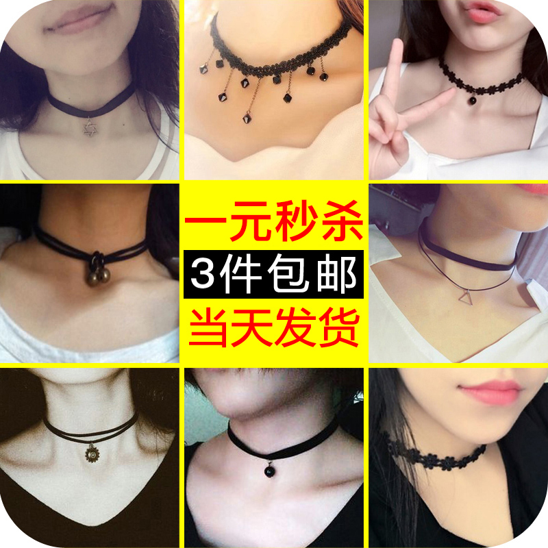 Net red collar Black necklace Female student Forest neck jewelry Clavicle chain Lace neck strap Short neck necklace Necklace