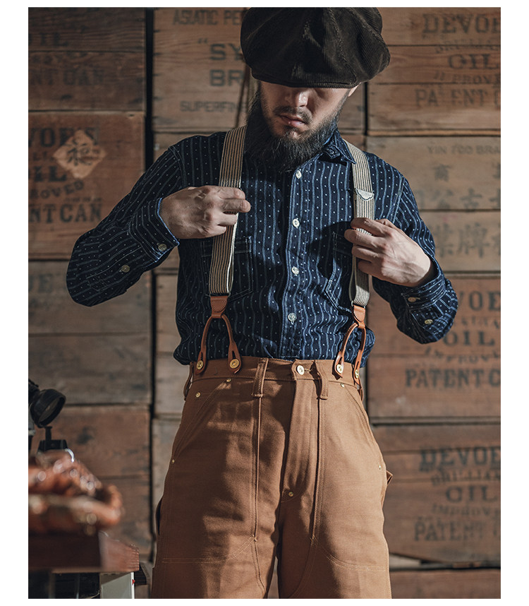 Bronson Wabash Stripe Dot Work Shirt Heritage Style Men Workshirt