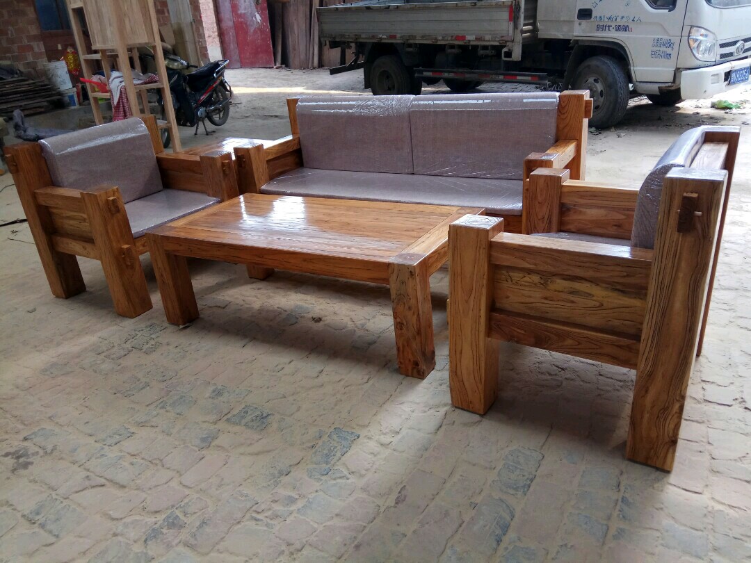 Tất cả đồ nội thất bằng gỗ chắc chắn, ghế sofa cũ của gia súc cũ, năm bộ ghế sofa văn phòng đơn giản của Trung Quốc, hoa hồi Hàn Quốc - Ghế sô pha sofa