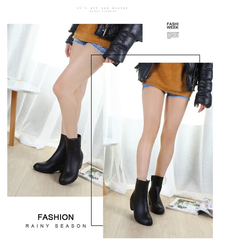 Thời trang kéo trở lại ủng đi mưa nữ ống giữa mùa đông dốc với giày đi mưa người lớn cộng với nhung ấm cao gót chống trượt cao su chống trượt ủng đi mưa